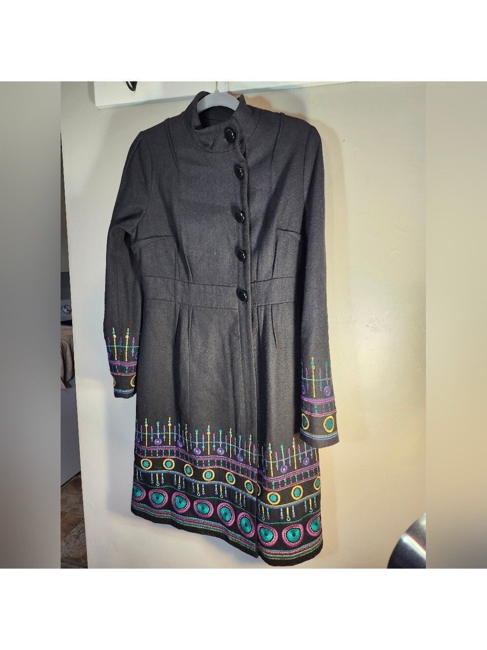 Plenty by Tracy Reese Black Coat with Vibrant Patterns